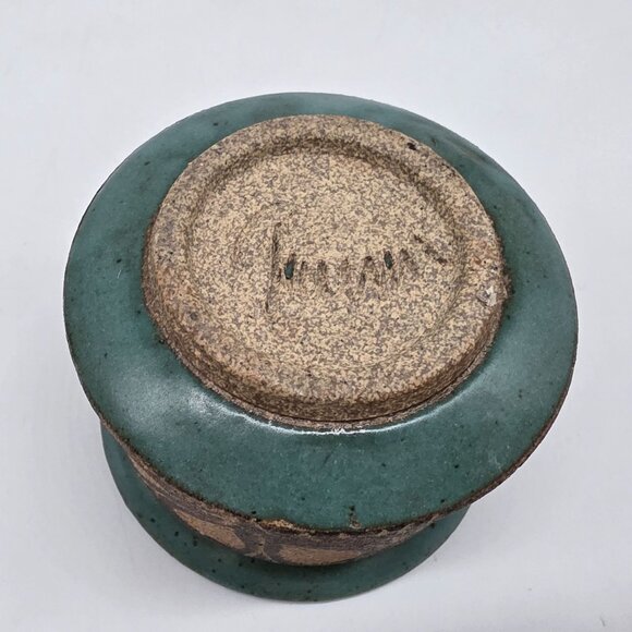 Handmade Green & Brown Ceramic Vase Pot With Textured Floral Design Signed - Picture 9 of 9